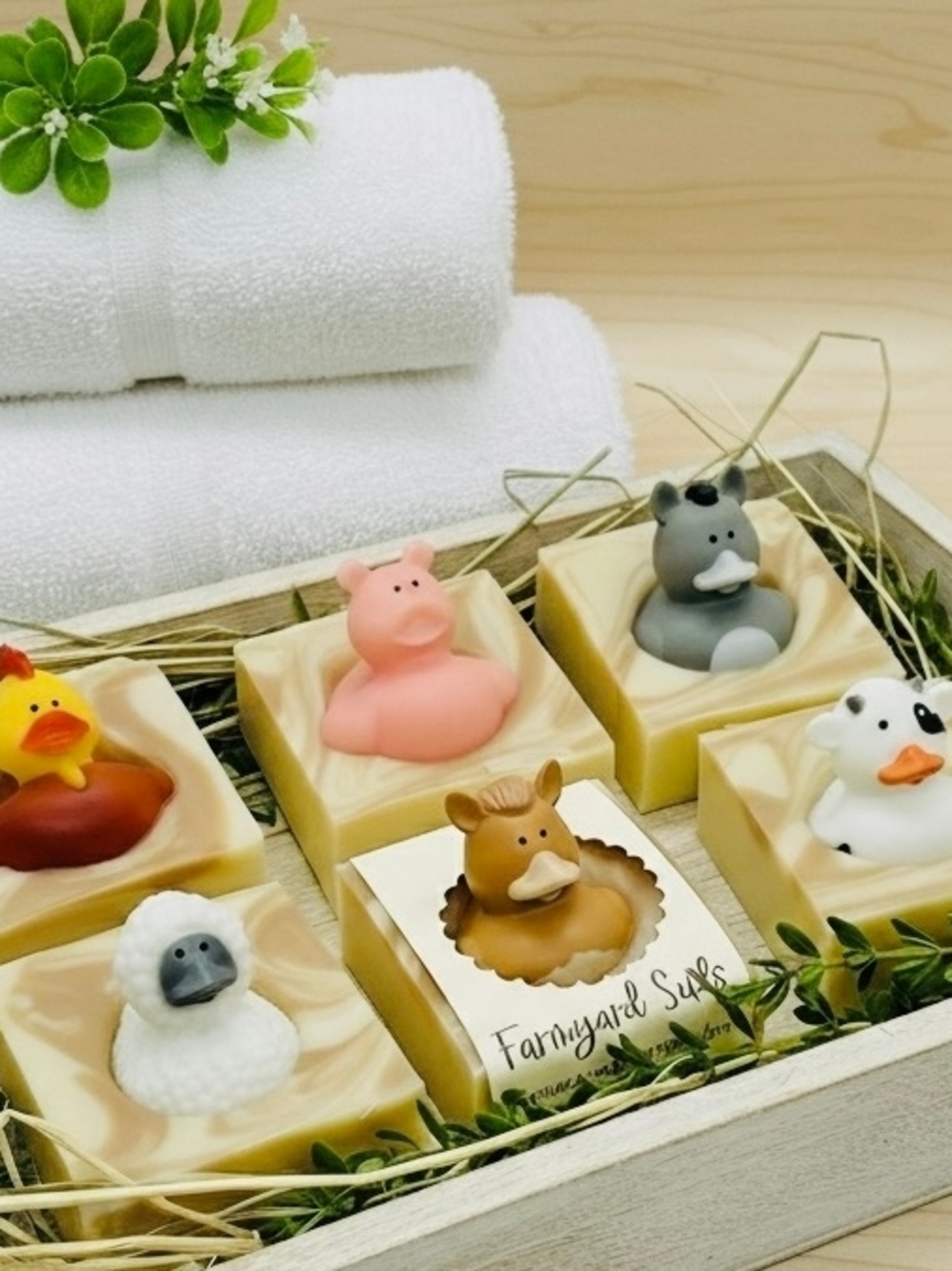 Farmyard Soaps - Kids Animal Bath Soap Set in White, Pink, Gray, Brown, Yellow